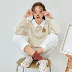 2020秋季新款可拆翻领刺绣宽松圆领长袖卫衣女NG10344-9 麻白色 S