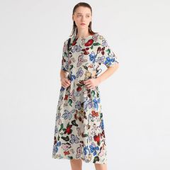 皮皮狗2020夏季新款 印花真丝连衣裙 小心机露腰桑蚕丝中长款裙子 花色 M