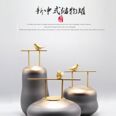 新中式饰品摆件样板房客厅玄关陶瓷储物罐摆设书房博古架柜装饰品